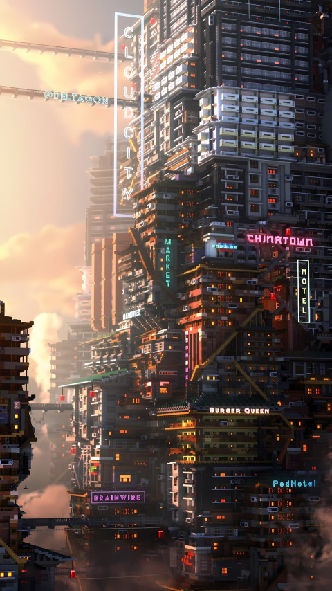 High-Quality Cyberpunk Futuristic City Day Light Wallpaper