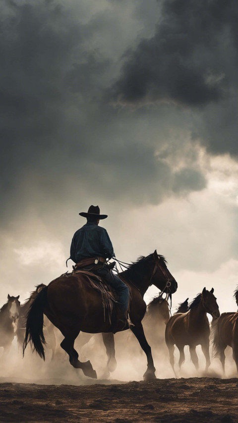 Cowboy With Horse in Open Prairie