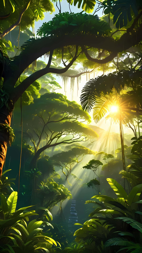 Dense Jungle Canopy with Bright Sunlight