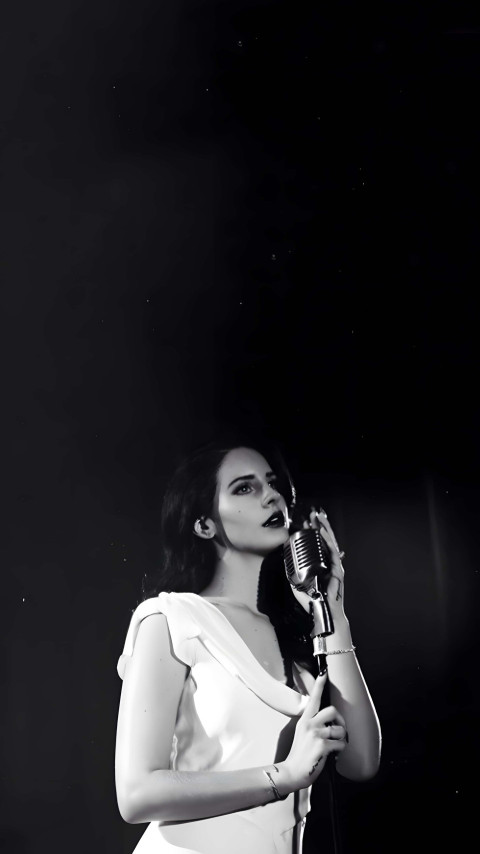 Gorgeous Lana Del Re Singing B&W Phone Wallpaper