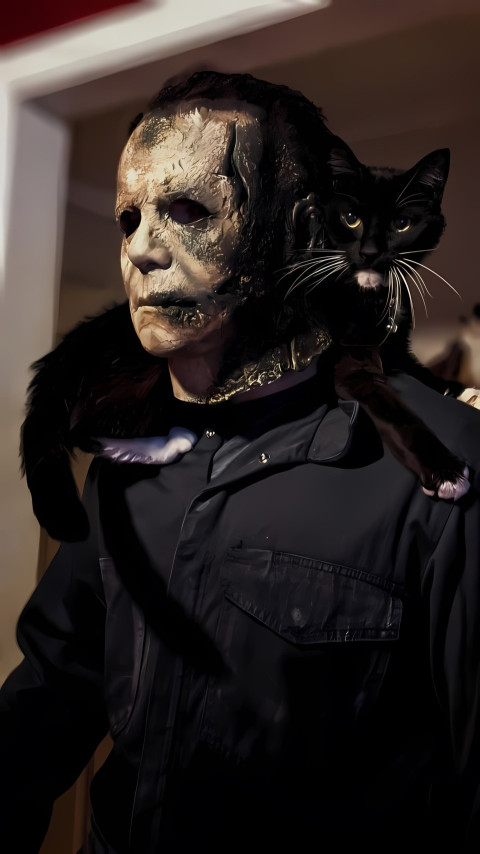 Michael Myers With Cat 4K Wallpaper for Halloween Fans