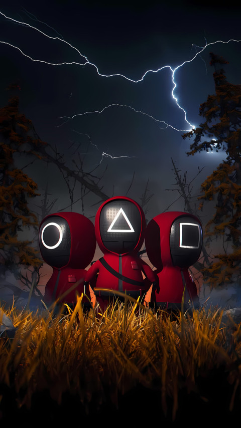 Squid Game Pink Soldiers Phone 4K Background