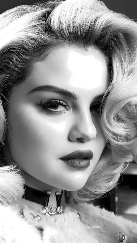 Selena Gomez B&W Phone Wallpaper