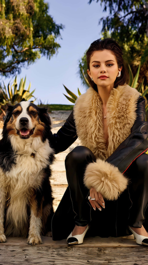 Salena Gomez With Dog Phone Wallpaper