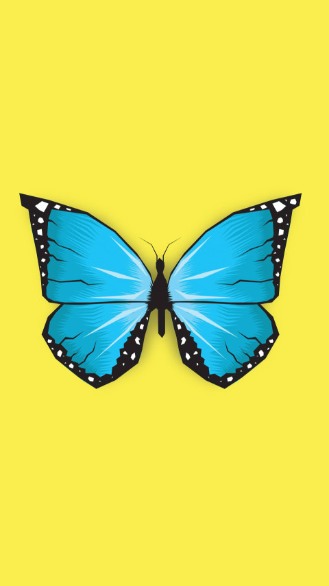 Yellow Aesthetic Blue Butterfly Background for iPhone and Smartphone 4K