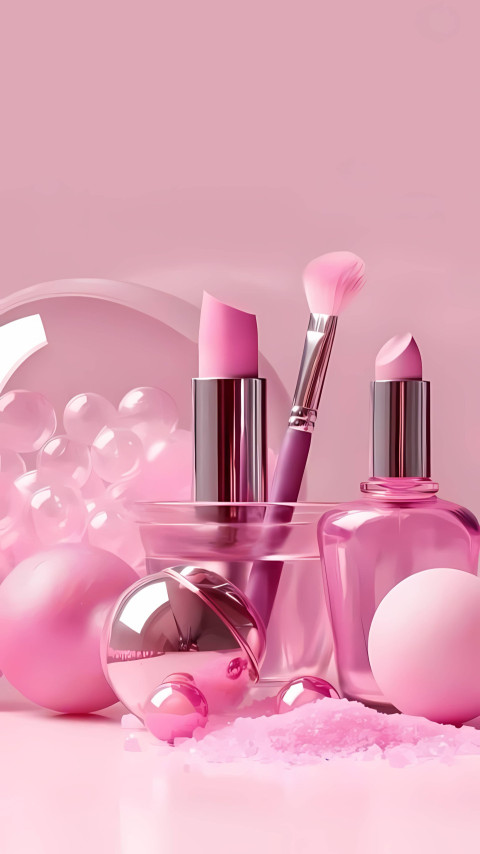 Charming Pink Makeup Set Wallpaper for Mobile Phone