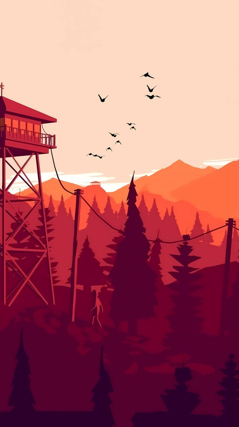 Serene Firewatch Night Scene for Mobile Background