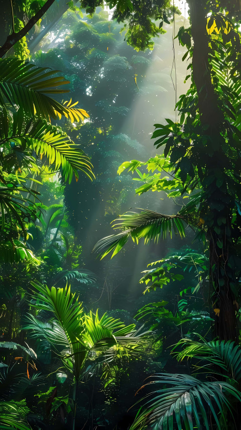 Vibrant Green Jungle Scene with Wild Wallpaper