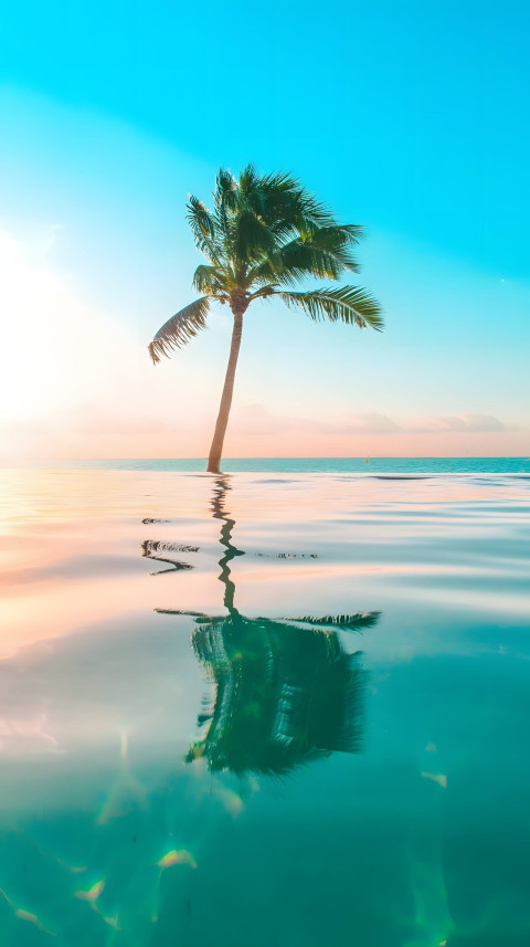 Beach Palm Tree Mobile Wallpaper 4K