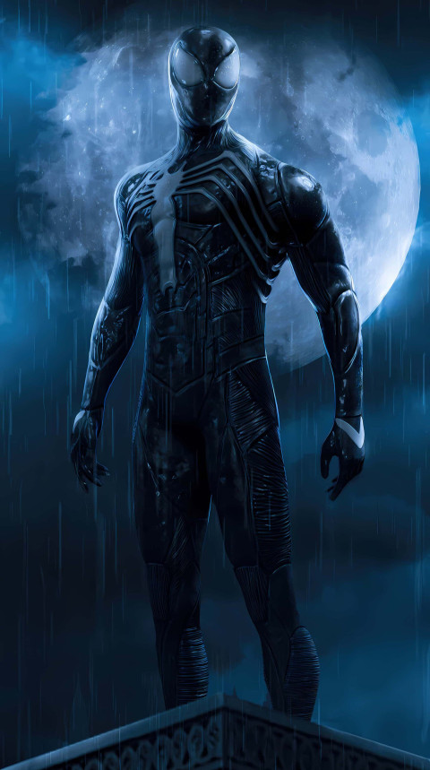 Black Spiderman Heroic Stance in HD for Mobile