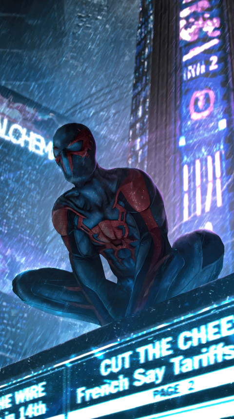 Spiderman Leaping Over Cityscape Image For Device