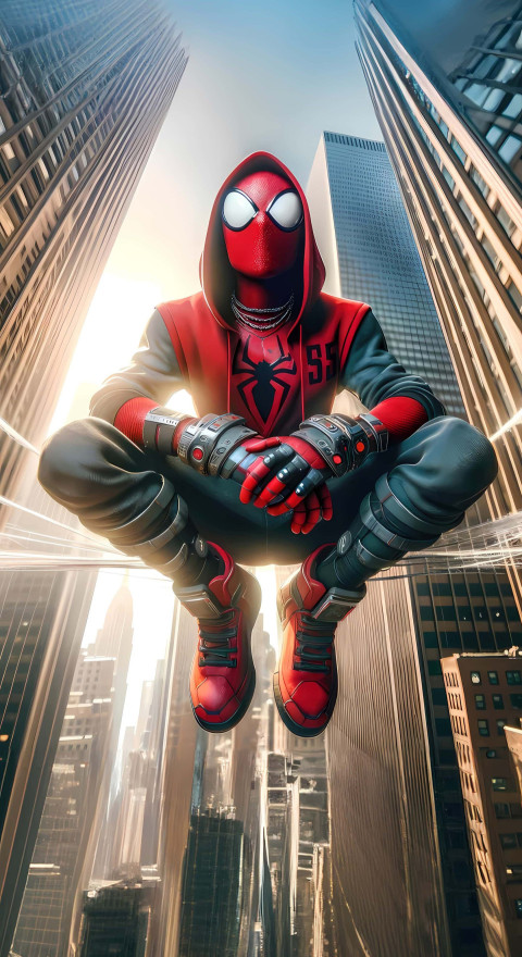 Spiderman in Action Over Cityscape Wallpaper