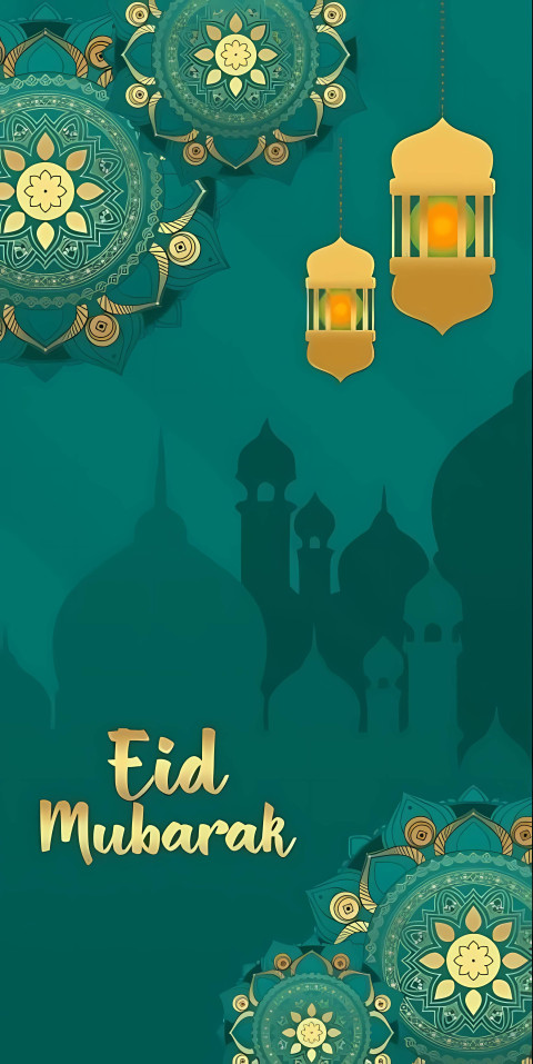 Eid Mubarak Green and Gold Wallpaper