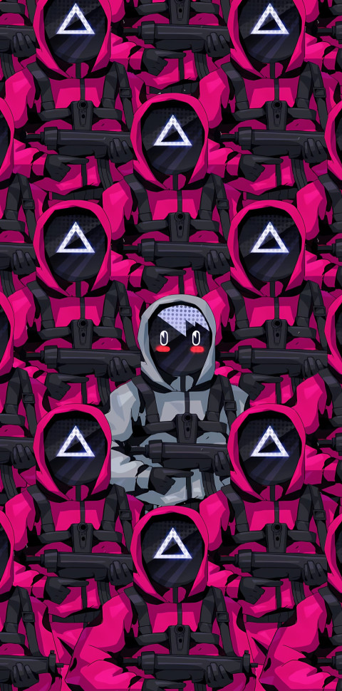 Squid Game Pink Soldiers Phone Background 4K
