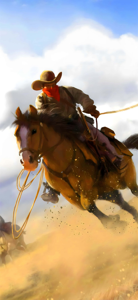 Cowboy Riding Across Plains Wallpaper