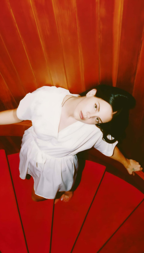 Lana Del Rey Phone 4K Wallpaper with Red Background