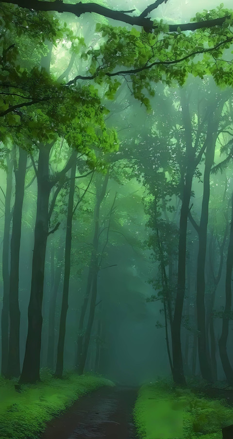 Foggy Forest Road Mobile Wallpaper 4K