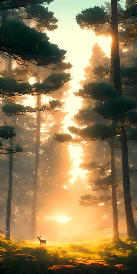 Sunlit Trees in the Forest Wallpaper 4K