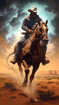 Cowboy Riding Into the Horizon