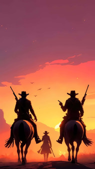 Cowboy With Horse in Wild West