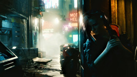 Dark Cyberpunk Fighting City Wallpaper with Neon Glow 4K