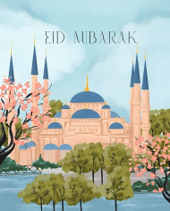Eid Mubarak Crescent and Stars Wallpaper