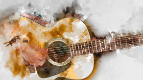 Elegant Watercolor Guitar PC Image for a Calm and Artistic Feel