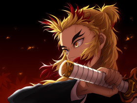 Focused Rengoku Flame Desktop Pic